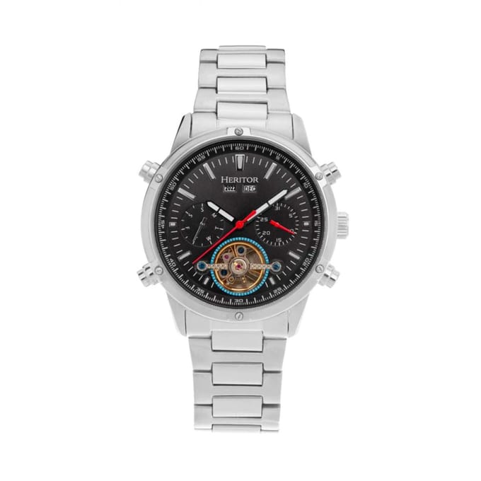 Heritor Automatic Wilhelm Semi-Skelet Armbandhorloge met Dag/Datum - Zilver/Zwart
