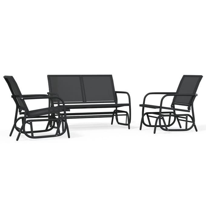 vidaXL - 3-delige - Loungeset - schommel - aluminium - textileen - zwart