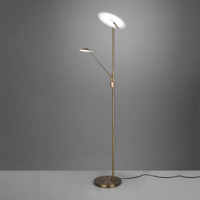 Trio Lighting LED vloerlamp Brantford leeslamp, oud messing