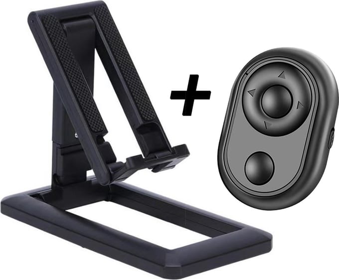 Telefoonstandaard met Bluetooth remote - Zwart - TikTok Remote - Telefoonhouder - Schoencadeautjes sinterklaas