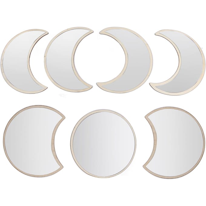 7 Stuks Maan Decoratie Kamer Muur Decoratie Spiegeloppervlak met Sticker voor Slaapkamer Badkamer Zilver white