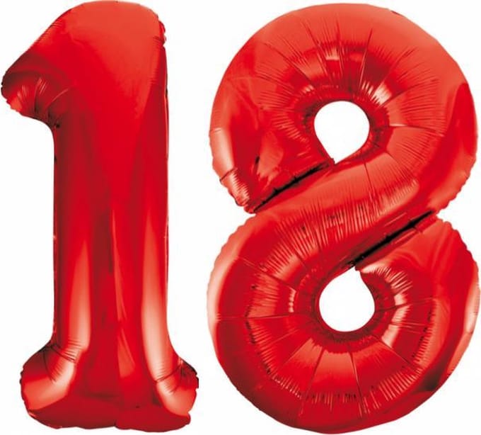 Folieballon 18 jaar rood 86cm