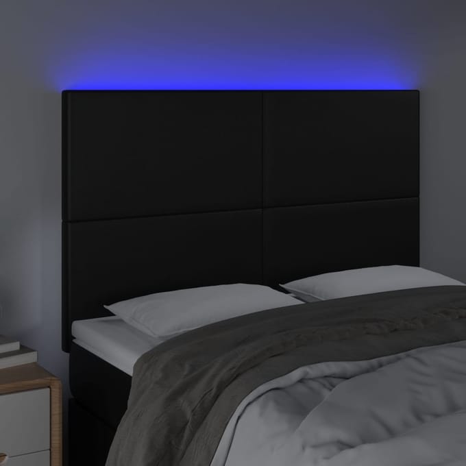 vidaXL - Hoofdbord - LED - 144x5x118/128 - cm - kunstleer - zwart