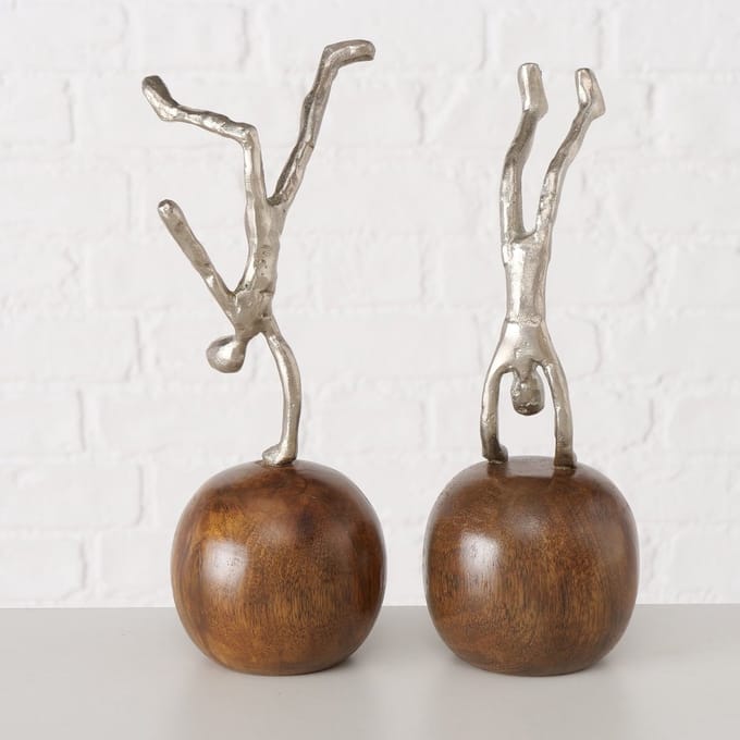Kunst object - 2 set - Mango hout - Aluminium - 30x12x11cm - Handmade