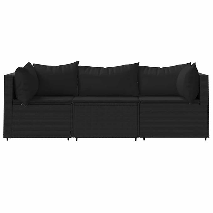 vidaXL - 3-delige - Loungeset - met - kussens - poly - rattan - zwart
