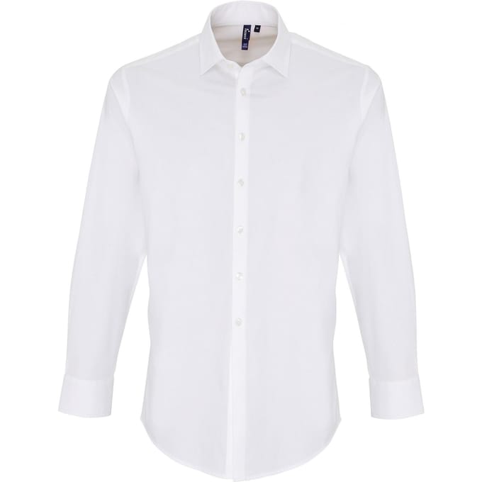 Premier Heren Rekken Pasvorm Popeline Lange Mouwen Shirt (Wit)