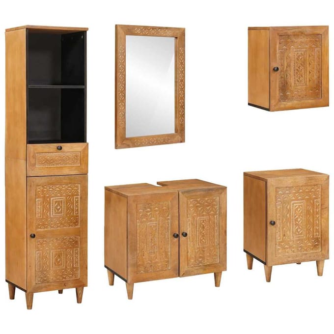 vidaXL - Badkamermeubel - Set - 5 - st - Bruin - Bewerkt - hout