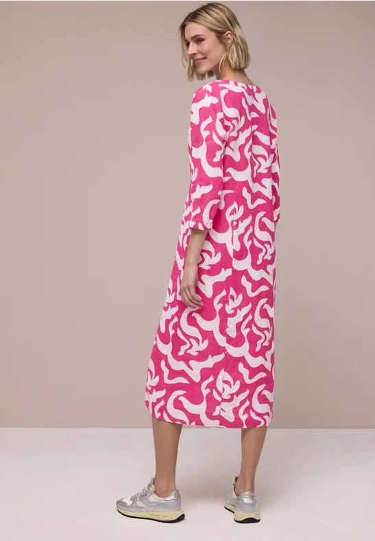 Linnen midi-jurk met print