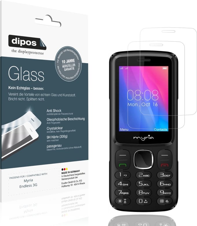 dipos – 2x Pantserfolie geschikt voor Myria Endless 3G | 9H Screenprotector
