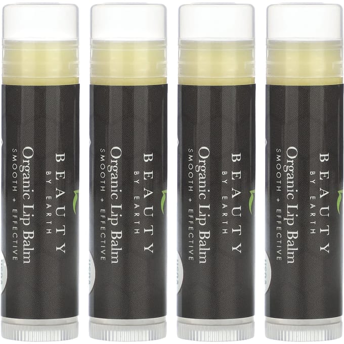 Beauty By Earth, Organic Beeswax Lip Balm, Peppermint, 4 tubes, 0.15 oz each beige