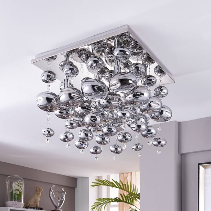 Lindby - hanglamp - 4lichts - Metaal, glas - H: 42 cm - G9 - chroom, rook