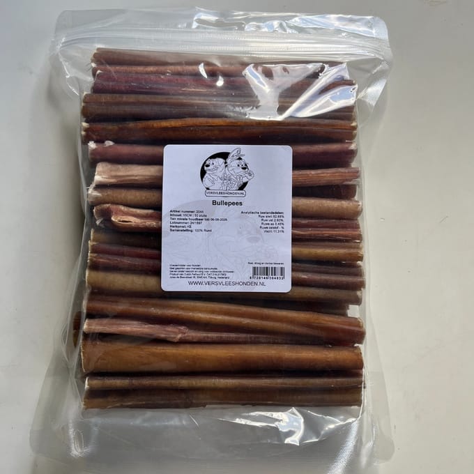 Bullepees stukken Small - 15 cm - 50 stuks - ca. 1000 gram per zak - versvleeshonden - 100% natuurlijk
