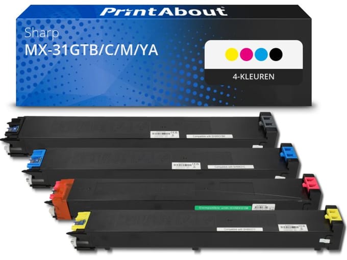 PrintAbout huismerk Toner MX-31GTB/C/M/YA 4-kleuren Multipack Geschikt voor Sharp