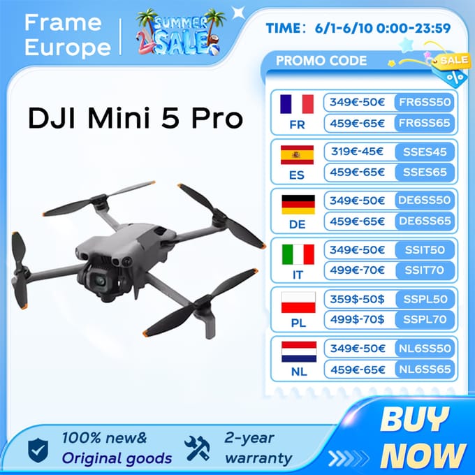 DJI Mini 5 Pro, c0-gecertificeerde ultralichte drone met camera, 1-inch CMOS, omnidirectionele obstakeldetectie, ActiveTrack 360°, 225 °