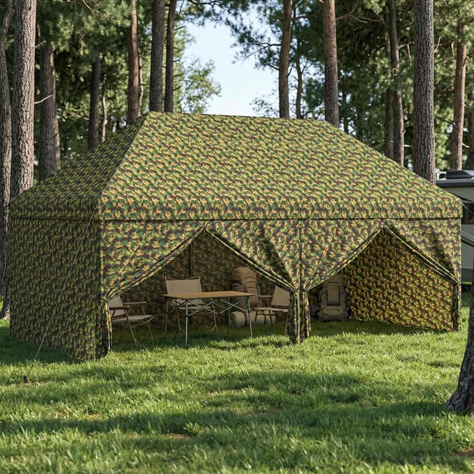 vidaXL - Luifel - Tent - met - 4 - Zijkanten - 2,9 - x - 5,8 - m - Leger - Camouflage