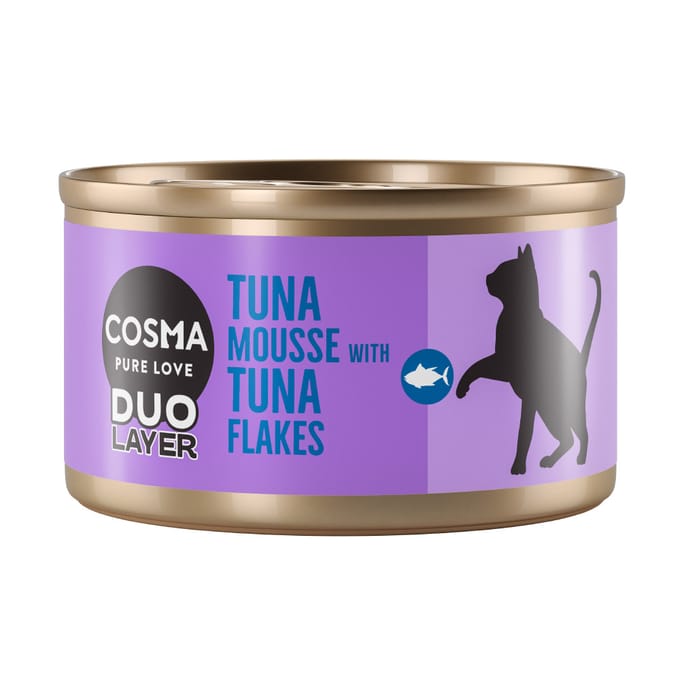 6x70g Tonijnmousse met stukjes Tonijn DUO Layer Cosma Kattenvoer