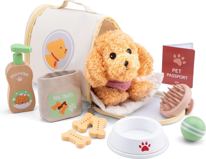 Woet® Knuffelverzorgingsset met Hond en Draagtas - Vanaf 2 Jaar