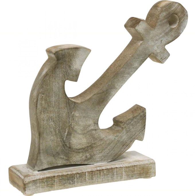 Anker van hout, decoratief anker, shabby chic, wit, naturel, 22 cm