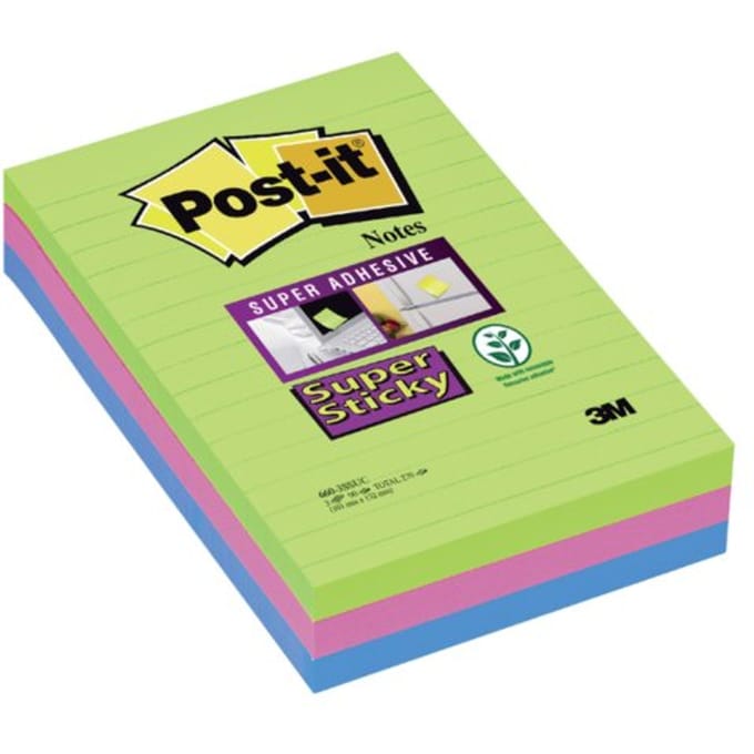 Memoblok post-it 660 super sticky 102x152mm lijn Rainbow 3 stuks