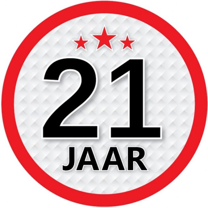 21 jaar leeftijd sticker - rond - Dia 15 cm - 21 jaar verjaardag - jubileum - leeftijd versiering