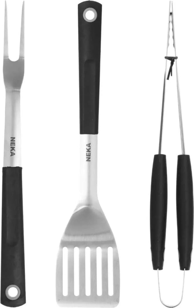 BBQ/barbecue gereedschap set 3-delig met rubberen handvatten - Tang - Vork - Spatel
