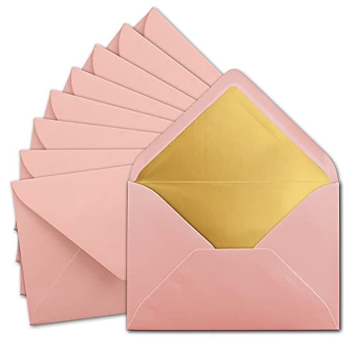 C5 Oudroze Enveloppen met Gouden Voering - 25 Stuks