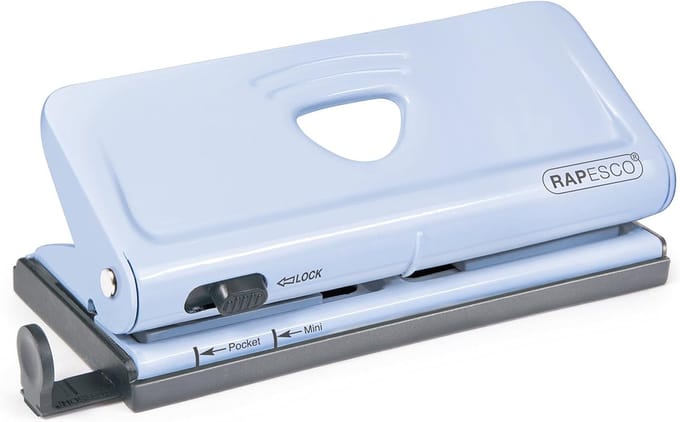 Instelbare 6-gats perforator voor organizer en agenda - 10 vel capaciteit - Poederblauw