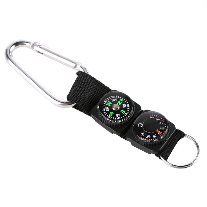 Multifunctionele Waterdichte Mini Draagbare Thermometer Kompas Sleutelhanger voor Buiten Kamperen Wandelen black
