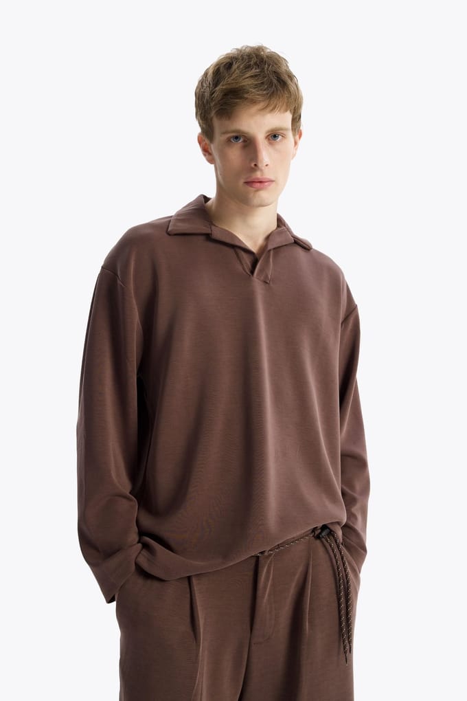Heren Losse Pasvorm Lange Mouwen Polo T-Shirt