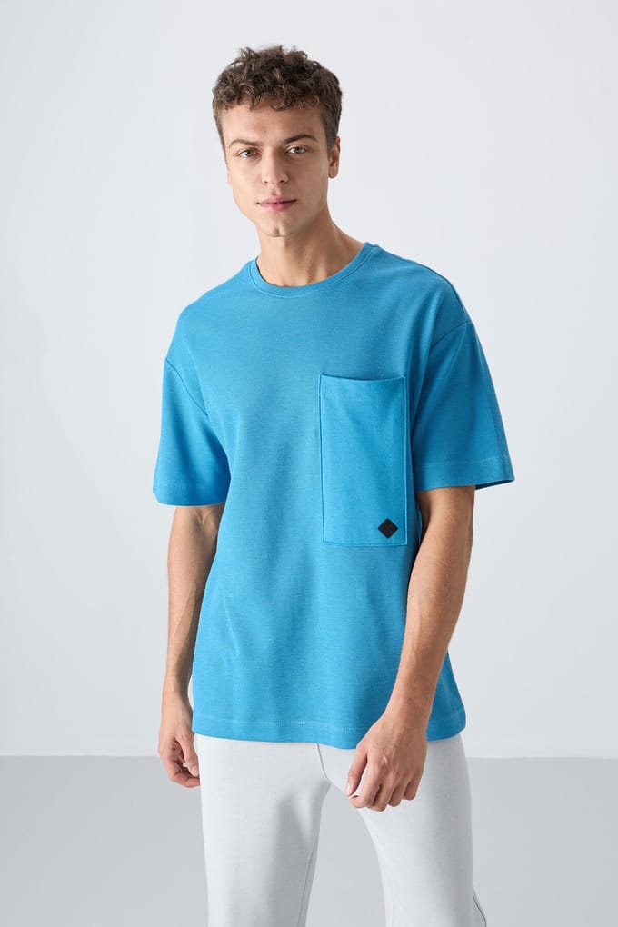 Oversized Katoenmix T-Shirt met Ronde Hals en Pocket