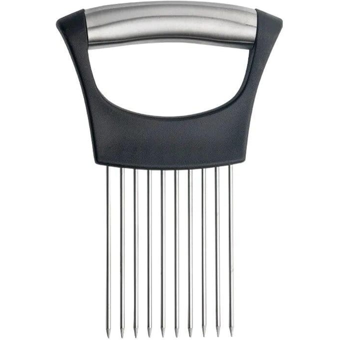 Support de coupe d'oignon en acier inoxydable, trancheur d'aliments, Assistant de coupe d'oignon de tomate, fourchette de coupe de légumes, Gadgets de cuisine noir