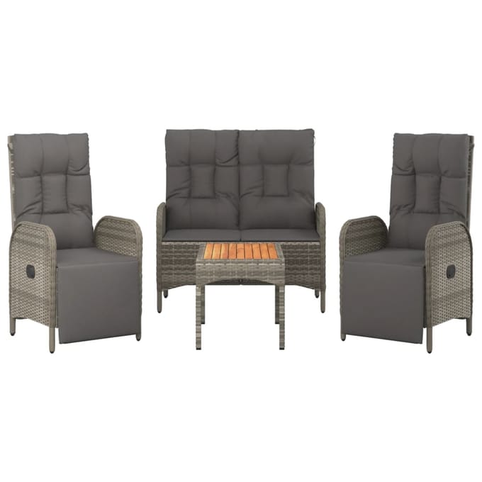 vidaXL - 4-delige - Tuinset - met - kussens - poly - rattan - grijs