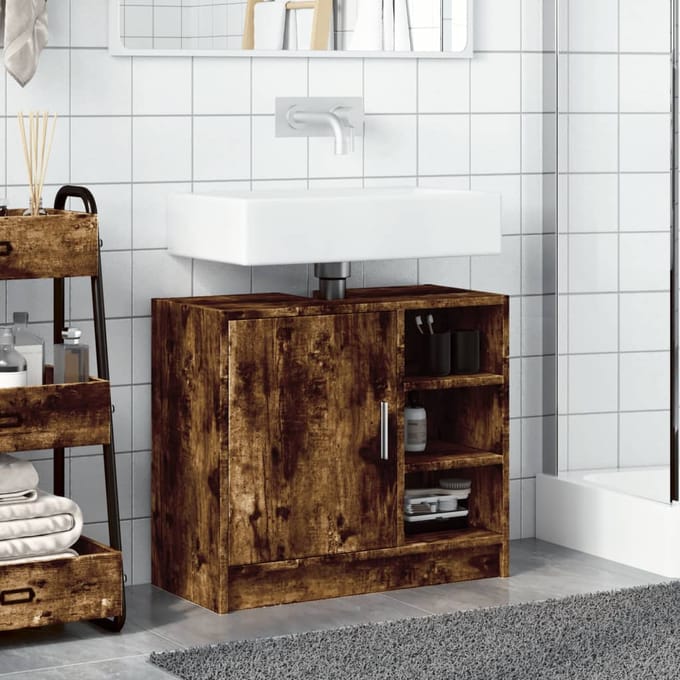 vidaXL - Wastafelkast - 63x29x55 - cm - bewerkt - hout - gerookt - eikenkleurig