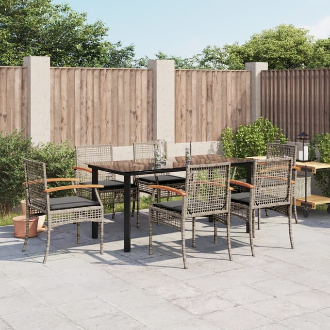 vidaXL - 7-delige - Tuinset - met - kussens - poly - rattan - grijs