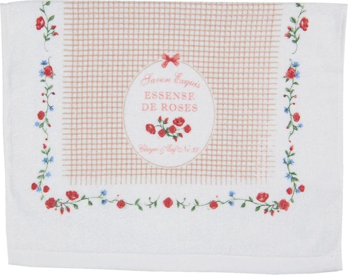Clayre & Eef Gastendoekje 40x66 cm Wit Groen Katoen Rozen