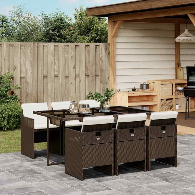 vidaXL - 7-delige - Tuinset - met - kussens - poly - rattan - bruin