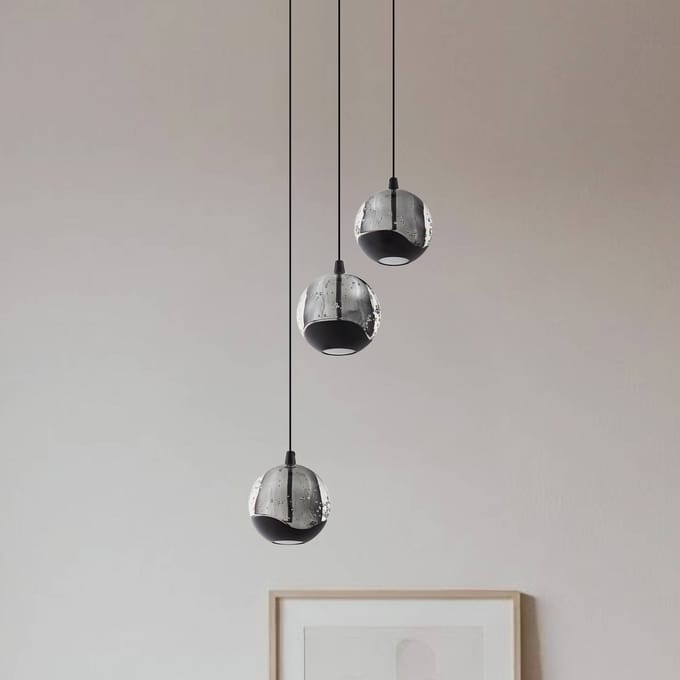 Lucande LED hanglamp Hayley, zwart, 3-lamps, glas