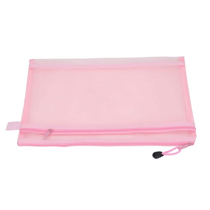10 Stuks Dubbellaags Gaas Rits Portemonnee Tassen Nylon Gaas A4 Documententas met Handvat voor Kantoor School Huis Roze roze