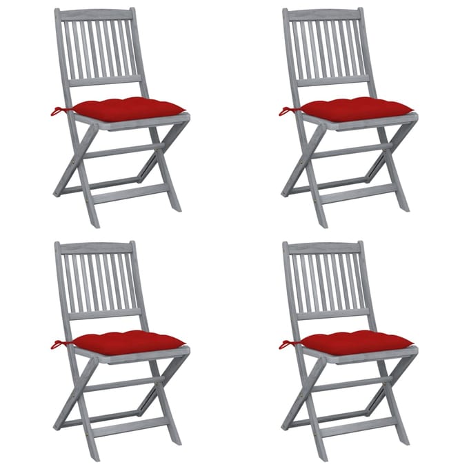 vidaXL - Set - van - 4 - klapstoelen - met - kussens, - gemaakt - van - massief - acaciahout.