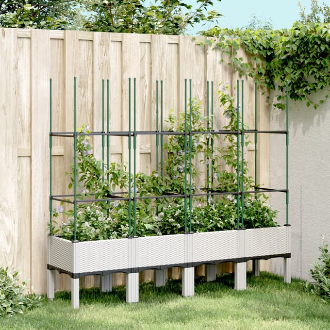 vidaXL - Plantenbak - met - latwerk - 160x40x142,5 - cm - polypropeen - wit