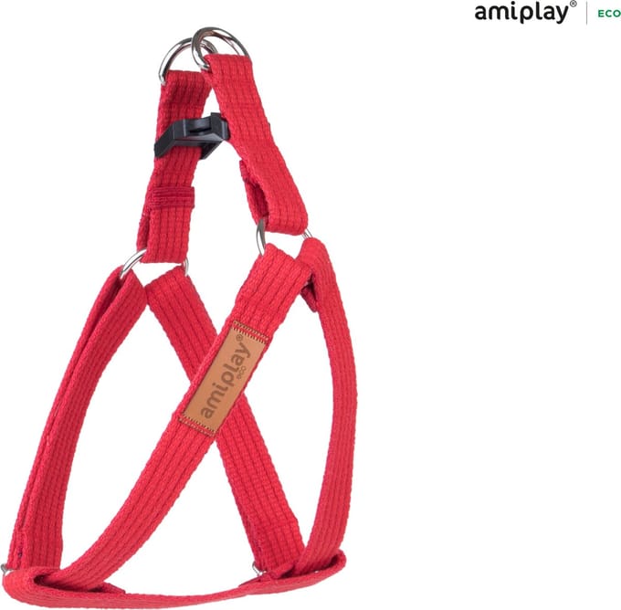 Amiplay Harnas verstelbaar Cotton rood maat-M / 30-55x2cm