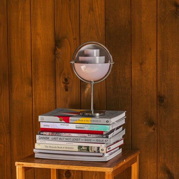 Gubi Akku-tafellamp-Multi-Lite, chroom/paars, hoogte 30 cm