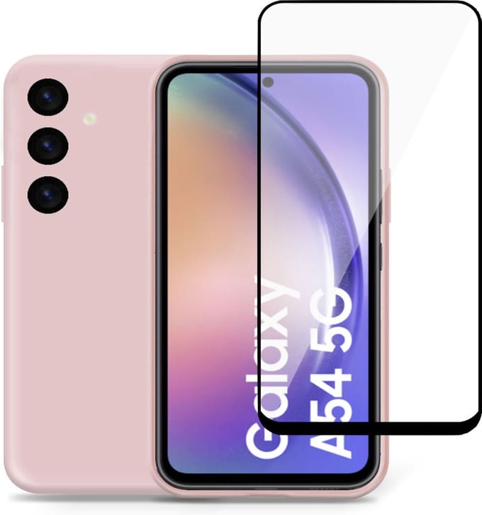 Hoesje geschikt voor Samsung A54 + Screenprotector – Full Screen Tempered Glass - Liquid Back Case Cover Rose