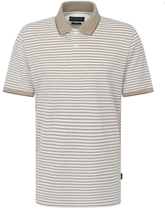Bugatti Bugatti polo beige gestreept wijde fit katoen - Maat S