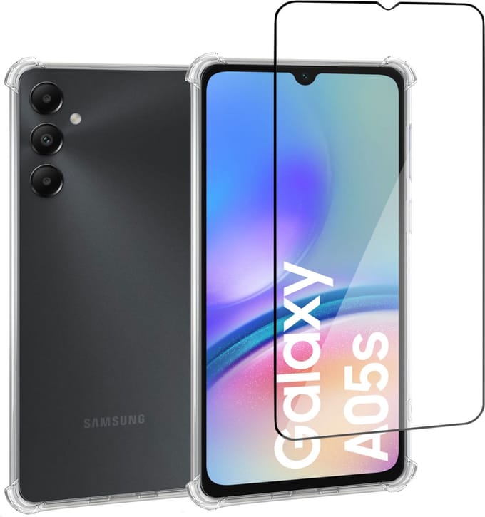 Geschikt voor Samsung Galaxy A05s - Hoesje + Screenprotector – Full Cover Gehard Glas + Shock Proof Case – Transparant