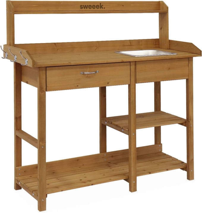 sweeek - Houten pottafel, capucine, b117 x d45 x h121cm