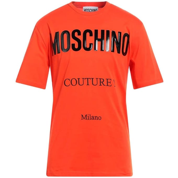 Moschino Heren Couture Glanzend Logo T-Shirt (Oranje)