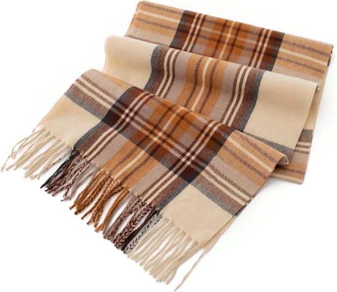 Sjaal Ruit - Beige/Bordeaux/Oker | 200 x 39 cm | Acryl/Polyester