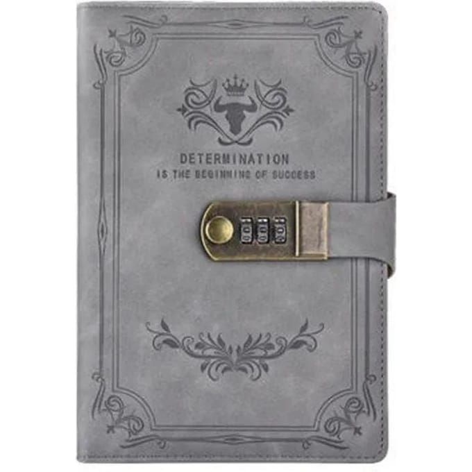 Carnet de mots de passe rétro avec cadenas, carnet de notes épais A5, papeterie pour étudiants, cadeaux pour filles et garçons A5 gris