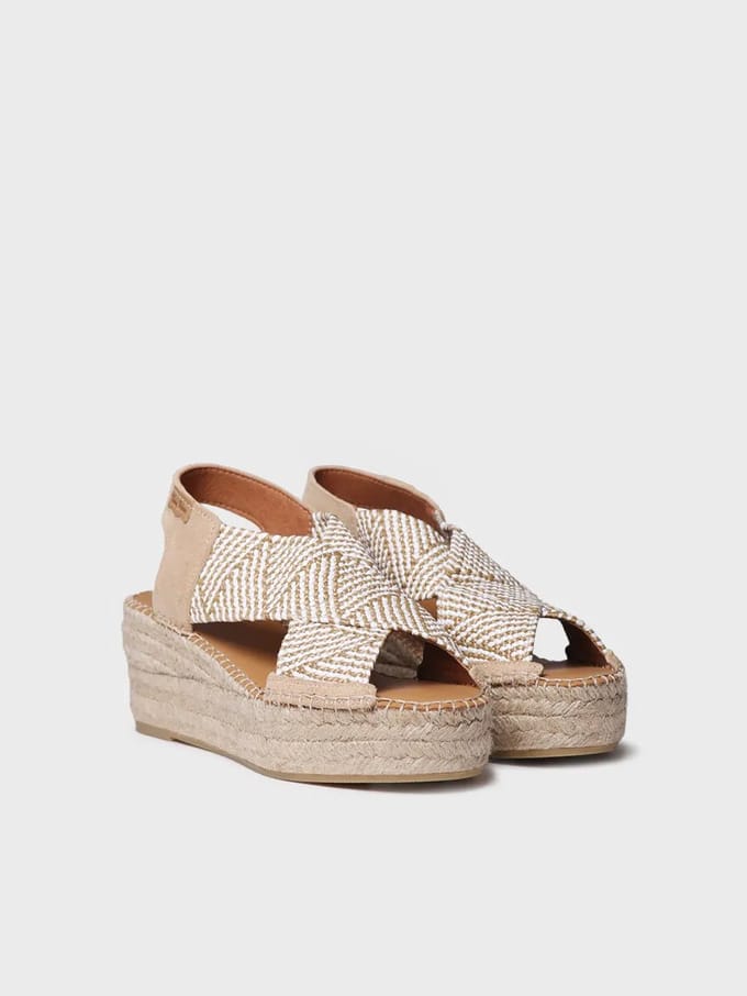 Dames espadrille met sleehak en veelkleurige elastische bandjes | MASAI